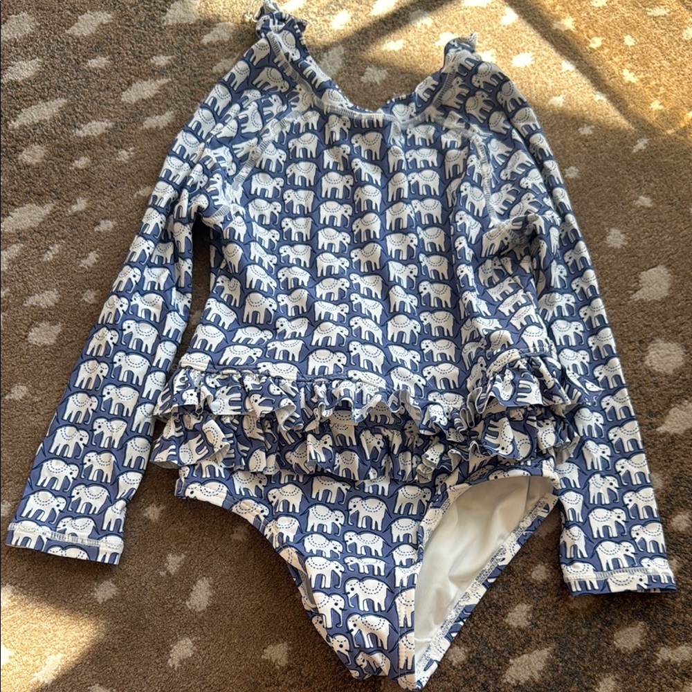 Blue and White Elephant Print Swimsuit